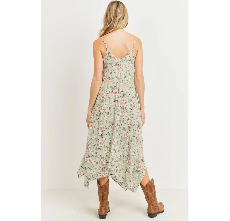 Hello Miz Maternity Floral V-Neck Spaghetti Strap Midi Dress with Pockets