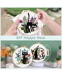 Gnuadz 5 Sets Embroidery Kit Beginners Flower Cross Stitch Cat