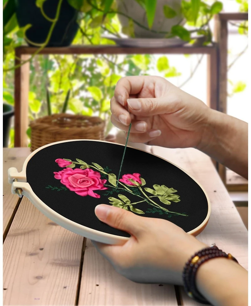 Gnuadz Ribbon Embroidery Kit Adults Beginners Flowers Hand Craft