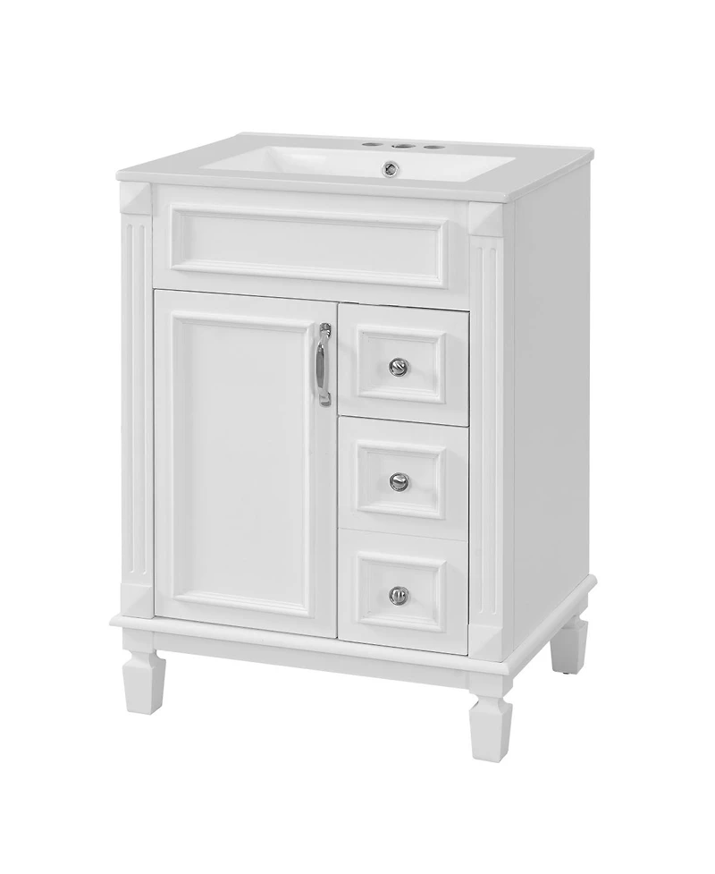 Sillysis 24 Inch French Freestanding Bathroom Vanity with Ceramic Sink, 2 Drawers and Adjustable Shelf for Small Spaces