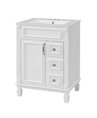 Sillysis 24 Inch French Freestanding Bathroom Vanity with Ceramic Sink, 2 Drawers and Adjustable Shelf for Small Spaces
