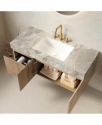 Sillysis 30 Inch Mounted Bathroom Vanity with Sintered Stone Top, 3-Hole Ceramic Sink, Soft Close Storage Cabinet