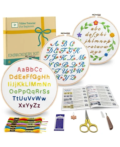 Gnuadz 3 Set Alphabet Letter Embroidery Kit Beginners Practice Sets