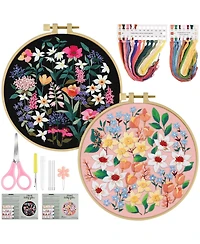 Gnuadz 2 Set Embroidery Kit Beginners Floral Cross Cloth Hoops Threads