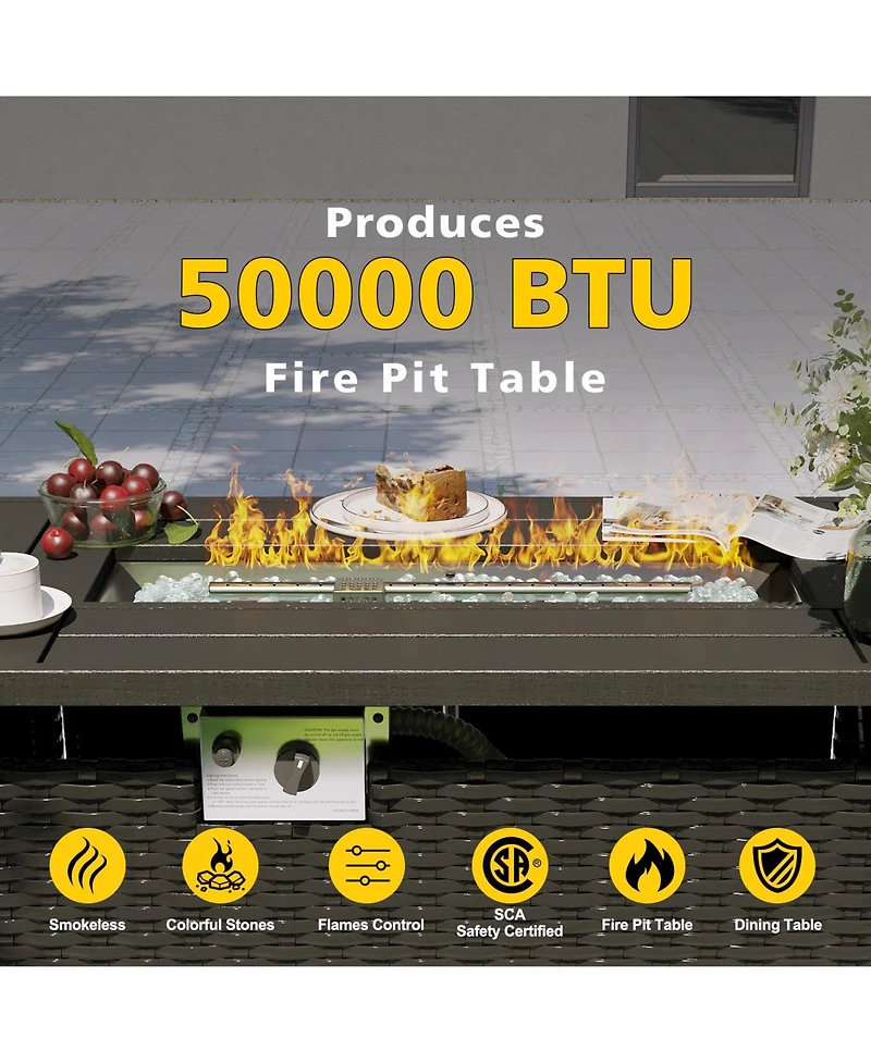 Aoxun 12-Piece Outdoor Black Wicker Patio Conversation Set with 44" Propane Fire Pit Table and Cushions