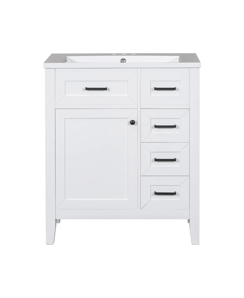 Sillysis 30 Inch Modern Bathroom Vanity with Ceramic Sink, Solid Wood, Multiple Drawers and Door Shelf for Stylish Bath