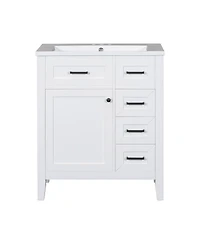 Sillysis 30 Inch Modern Bathroom Vanity with Ceramic Sink, Solid Wood, Multiple Drawers and Door Shelf for Stylish Bath