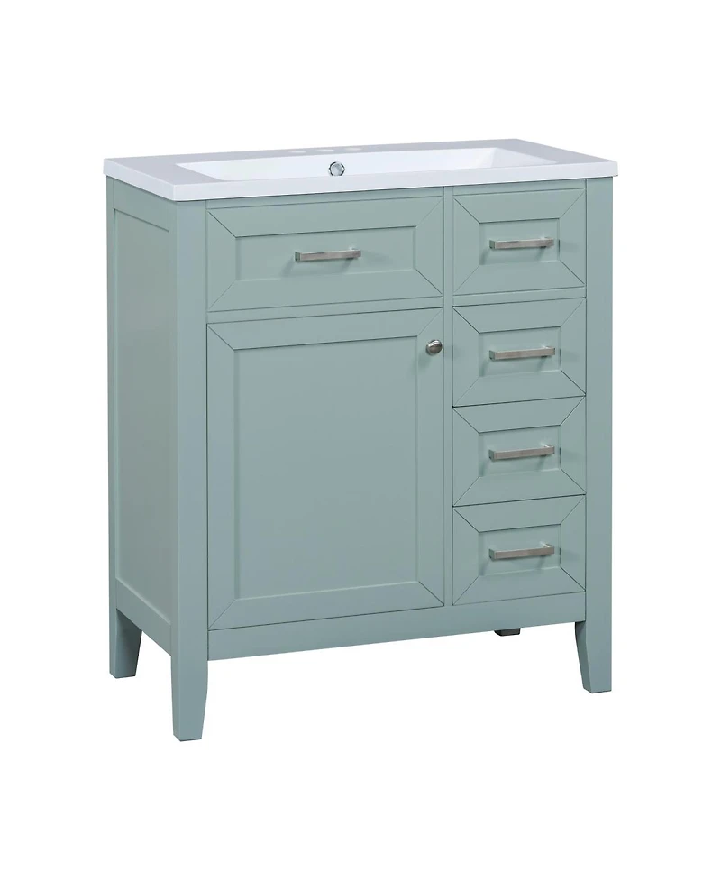 Sillysis 30 Inch Modern Bathroom Vanity with Ceramic Sink, Solid Wood, Multiple Drawers and Door Shelf for Stylish Bath