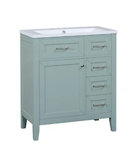 Sillysis 30 Inch Modern Bathroom Vanity with Ceramic Sink, Solid Wood, Multiple Drawers and Door Shelf for Stylish Bath