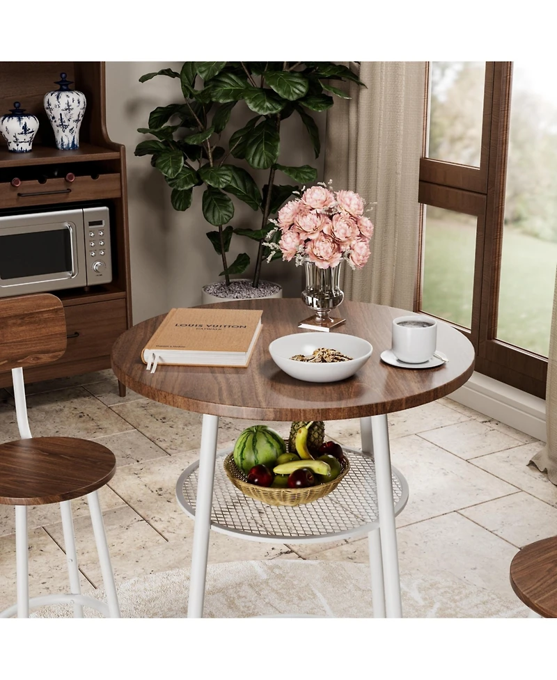flynama 3-Piece 36" Counter-Height Bar Table Set with 2 Stools, Storage Shelf for Small Kitchen and Balcony