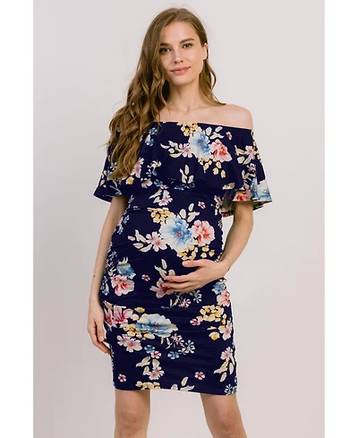 Hello Miz Maternity Off-the-Shoulder Floral Ruffle Bodycon Dress