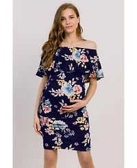 Hello Miz Maternity Off-the-Shoulder Floral Ruffle Bodycon Dress