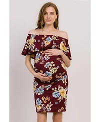 Hello Miz Maternity Floral Off-the-Shoulder Ruffle Bodycon Dress