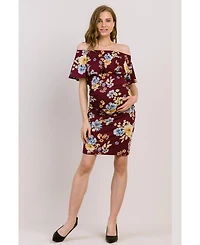 Hello Miz Maternity Floral Off-the-Shoulder Ruffle Bodycon Dress