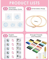 Gnuadz 5 Sets Embroidery Kit Beginners Cloth Hoops Threads