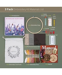 Gnuadz 3-pack Embroidery Kit Beginner Diy Starter Floral Pattern Hoop Floss Video Tutorial