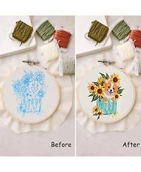 Gnuadz 3 Sets Embroidery Kit Beginners Dog Flower Pattern Hand Adults Instruction Video