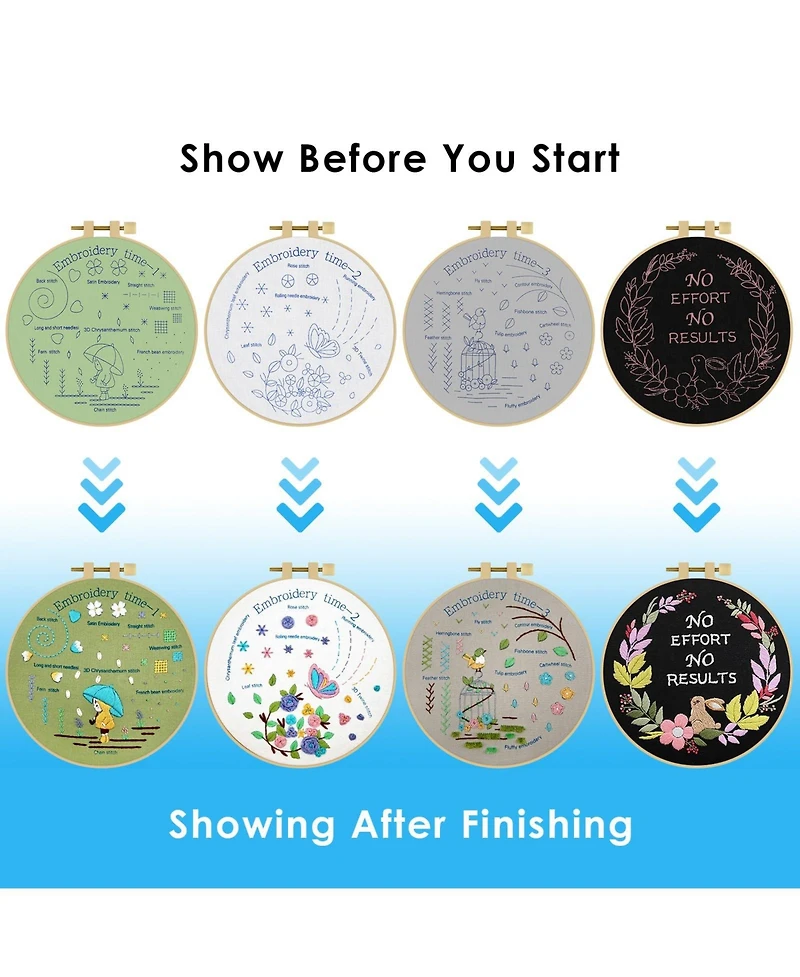 Gnuadz 4 Pack Embroidery Starter Kit Adults Diy Stamped Patterns Hoop Threads Tools Instructions Video Tutorial