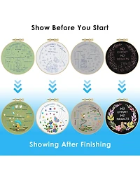 Gnuadz 4 Pack Embroidery Starter Kit Adults Diy Stamped Patterns Hoop Threads Tools Instructions Video Tutorial