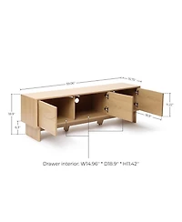 LuxenHome Modern Tv Console with 3 Doors, Geometric Carved Front, Light Wood, Manufactured Wood