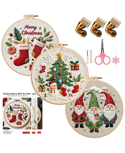 Gnuadz 3 Sets Christmas Embroidery Kit Beginners Santa Tree Pattern Diy Gift