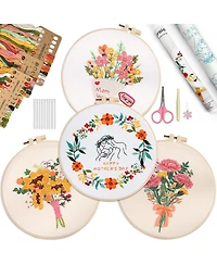 Gnuadz 4 Sets Mom Embroidery Kit Beginners Flower Cross Stitch Gift