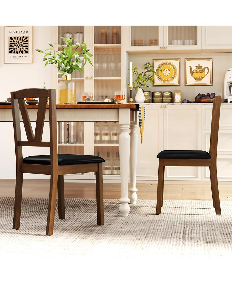 Gouun Leather Upholstered Dining Chairs Set of 2 with Rubber Wood Frame