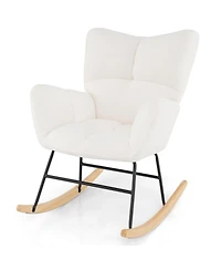 Gouun Nursery Rocking Chair with Teddy Fleece Upholstery and Rubber Wood Base