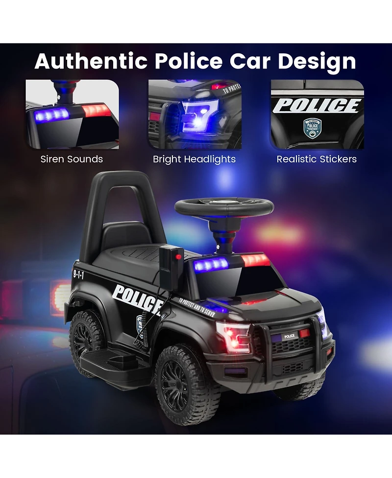 Sugift 6V Kids Ride On Police Car with Real Megaphone and Siren Flashing Lights