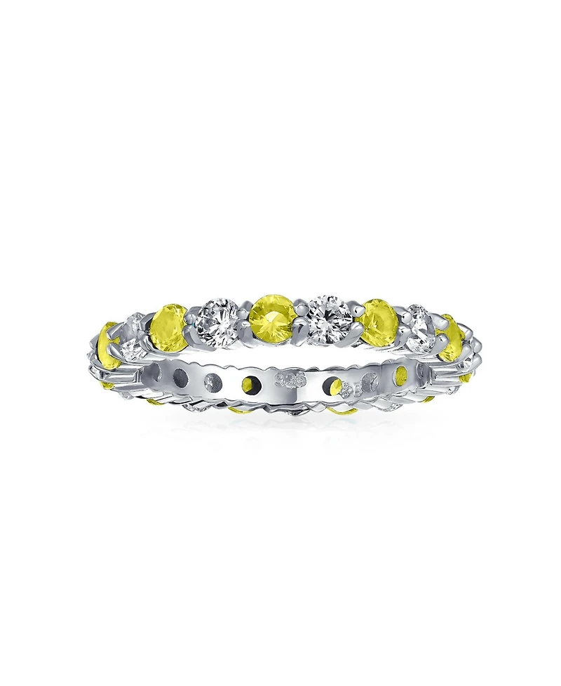 Bling Jewelry Alternating Cubic Zirconia Stackable Cz Birthstone Eternity Band Ring .925 Sterling Silver