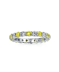Bling Jewelry Alternating Cubic Zirconia Stackable Cz Birthstone Eternity Band Ring .925 Sterling Silver