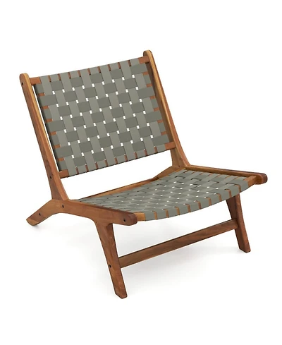 Sugift Mid-Century Teak Wood Accent Chair with Nylon Webbing Seat