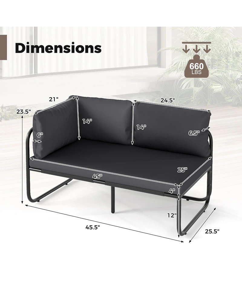 Gouun Steel Frame 2-Seat Patio Loveseat for Outdoor Seating
