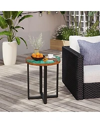 Gymax 20'' Round Teak Wood End Table Solid Live Edge Outdoor Side Table with Mahogany Base