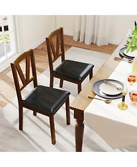 Slickblue Set of 2 Dining Chairs with Pu Leather Seat, Wooden Frame and Modern Design