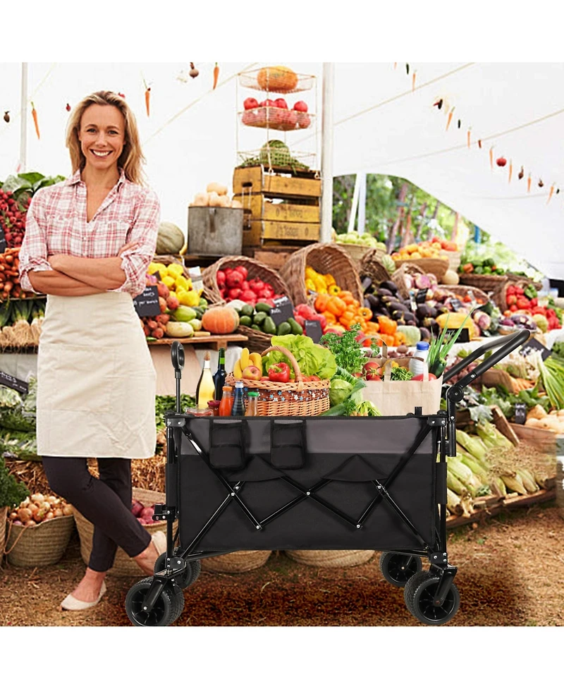 Mondawe Multi-Functional Folding Storage Wagon Utility Carts w/ 360degree(s) All-Terrain Wheels, Adjustable Handle, Large Capacity