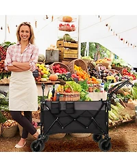 Mondawe Multi-Functional Folding Storage Wagon Utility Carts w/ 360degree(s) All-Terrain Wheels, Adjustable Handle, Large Capacity