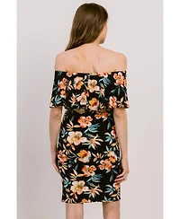 Hello Miz Maternity Bodycon Floral Off-the-Shoulder Ruffle Dress