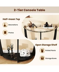 Slickblue Clear Tempered Glass Console Table with 2 Tier Design and Open Storage Shelf