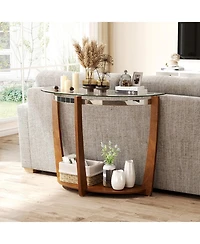 Slickblue Clear Tempered Glass Console Table with 2 Tier Design and Open Storage Shelf