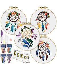 Gnuadz 4 Set Embroidery Kit Beginners Feather Wreath Cloth Hoops Threads