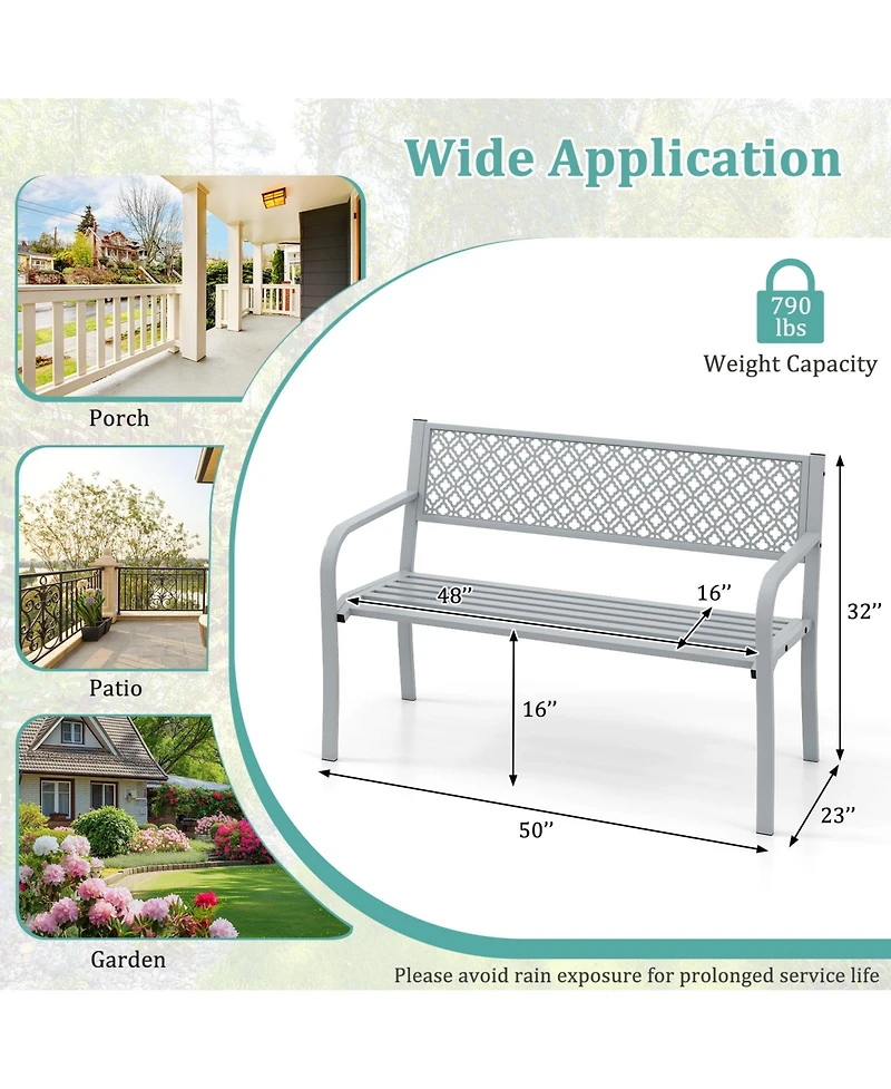 Gouun Steel Frame Patio Bench with Wide Seat