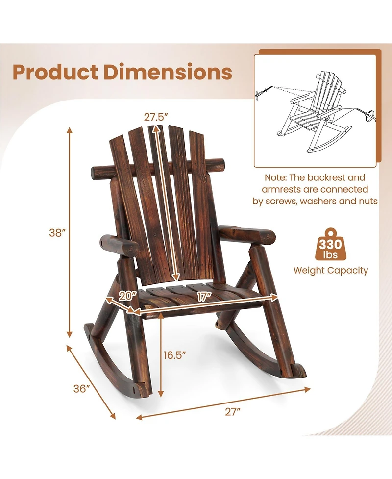 Gouun Patio Rocking Chair Fir Wood with High Backrest
