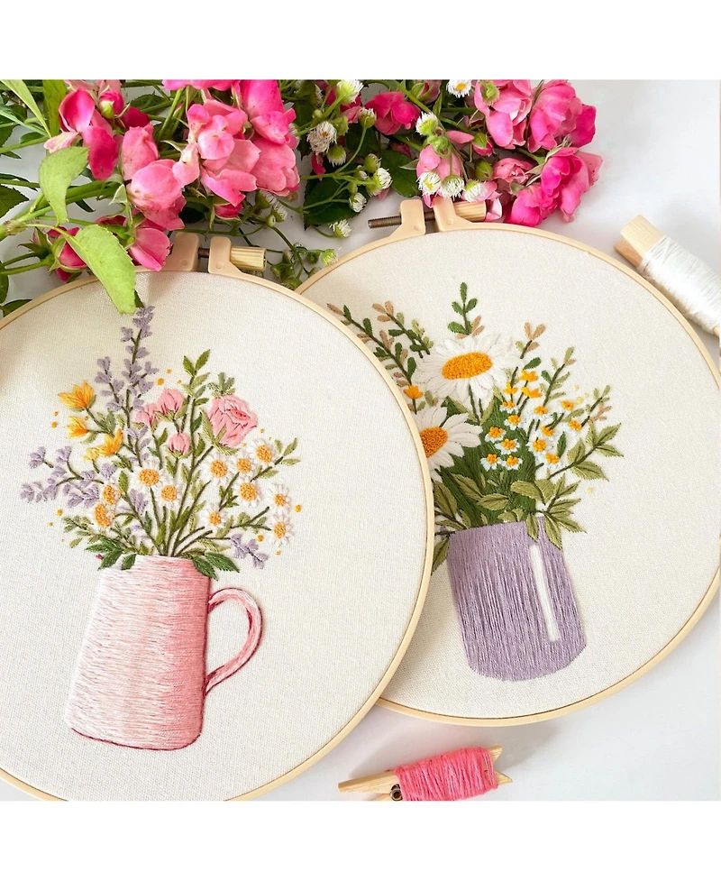 Gnuadz Embroidery Kit Floral Pitcher Sunflower Wildflower Set