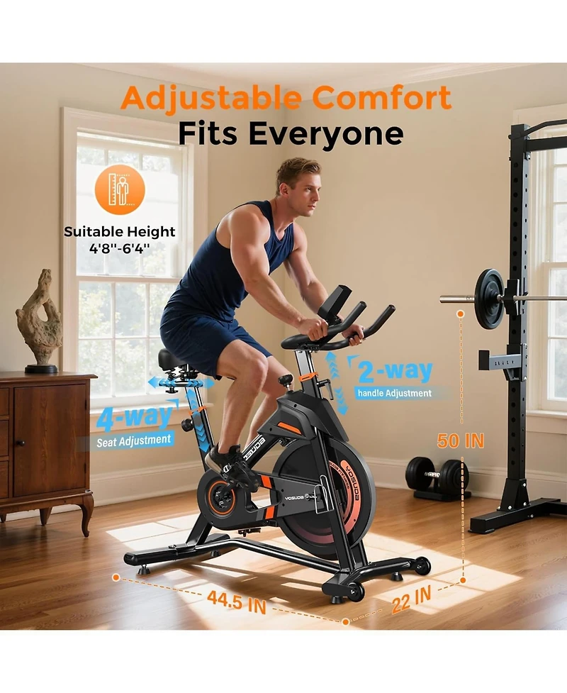 Fed Fitness Light Commercial Exercise Bike, 50LB Flywheel, 100-Level Magnetic Resistance, 400LB Capacity, Bluetooth, 20dB Quiet
