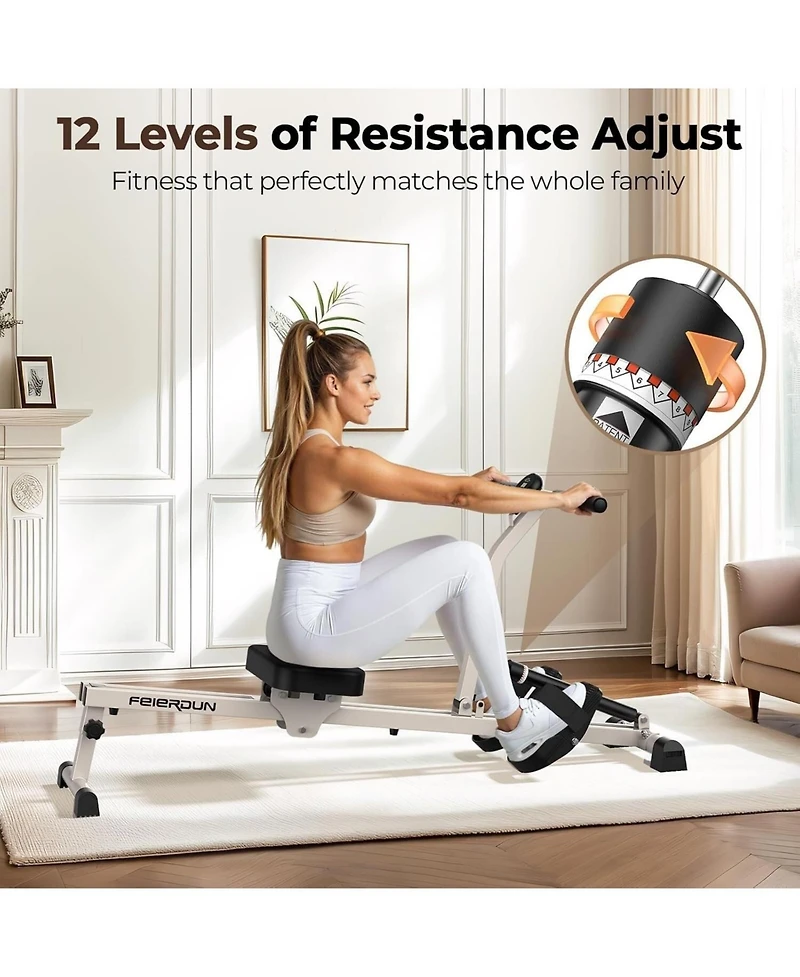 Fed Fitness Compact Hydraulic Rowing Machine for Home, 12 Resistance Levels, 300LBS Weight Capacity, Full Body Workout Rower