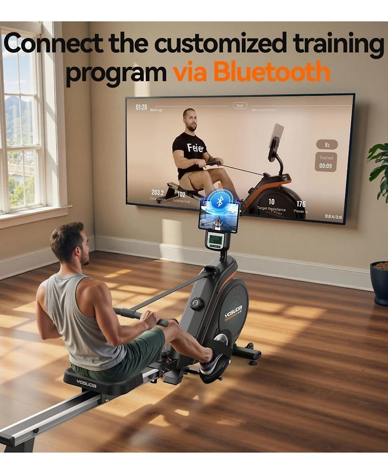 Fed Fitness Pro Max Magnetic Rowing Machine, Enhanced Magnetic Resistance, Bluetooth and App Supported, Comfortable Seat Cushion