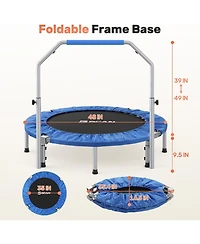 Bcan SP2 48" Blue Foldable Mini Trampoline, 440lbs Capacity, Adjustable Foam Handle, Indoor/Garden Fitness Rebounder