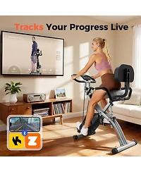 Fed Fitness 5-in-1 Pro Folding Exercise Bike, 16-Level Resistance and Quiet Magnetic Drive, Home Gym Bike with Rowing and Bands