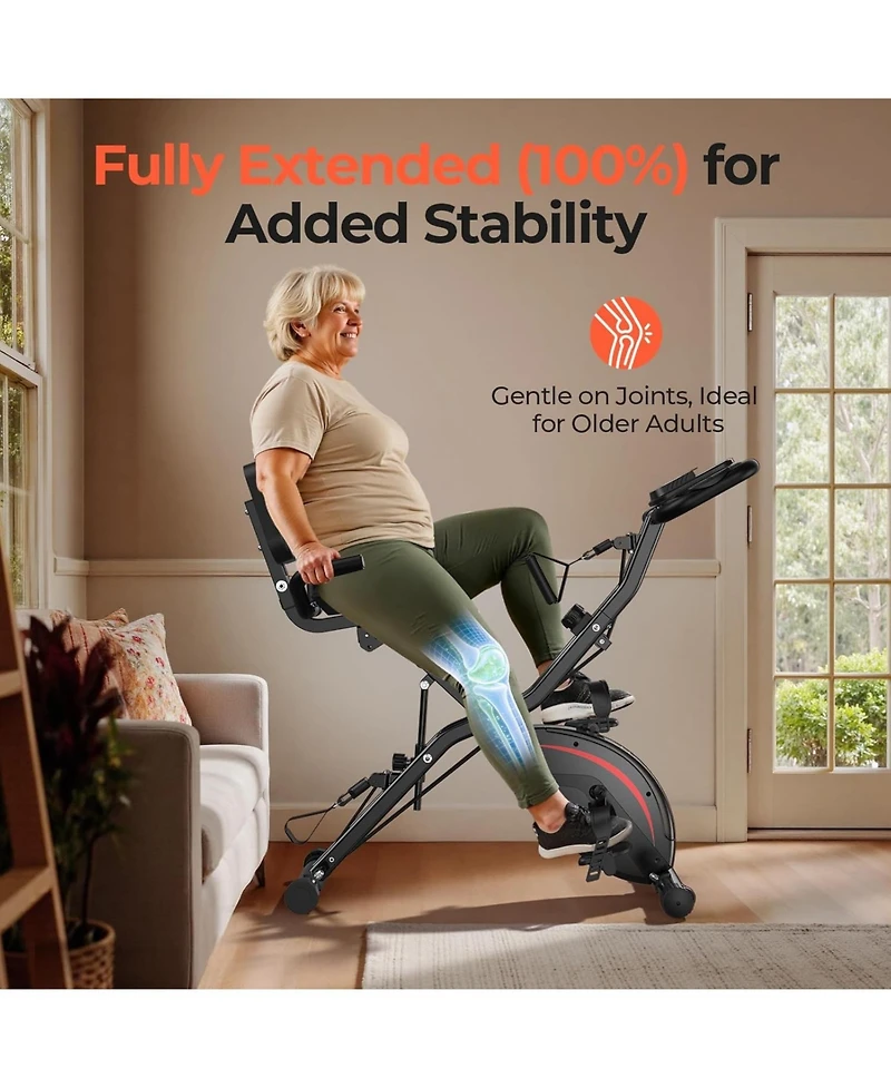 Fed Fitness 5-in-1 Folding Exercise Bike with 6.6LB Flywheel, 330LB Capacity, Magnetic Resistance, Lcd Monitor